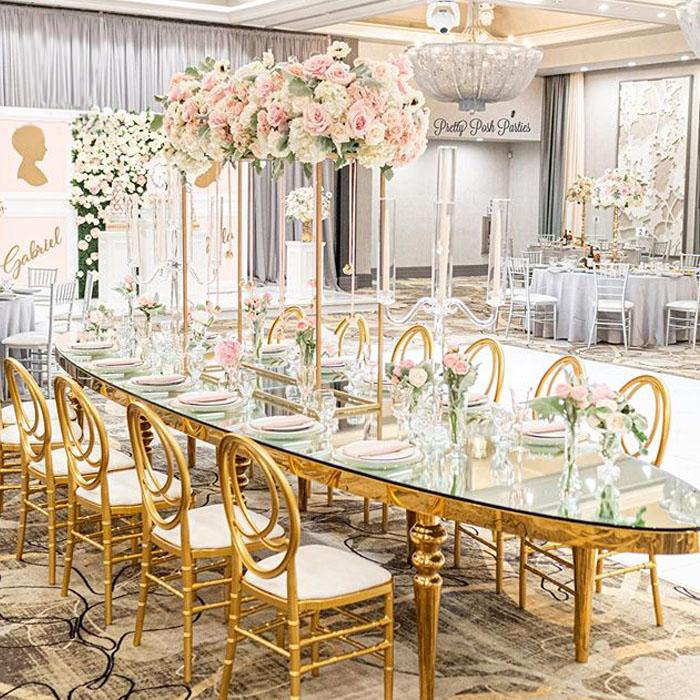 Glass Metal Long Table